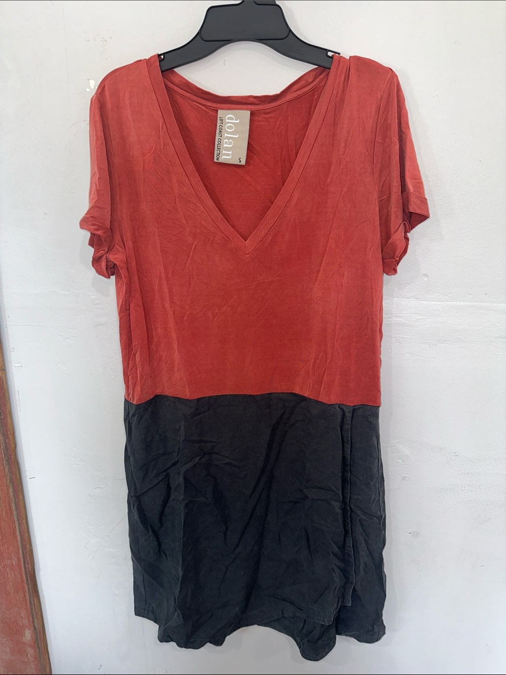 dolan Colorblock V-Neck Dress in Rust and Black